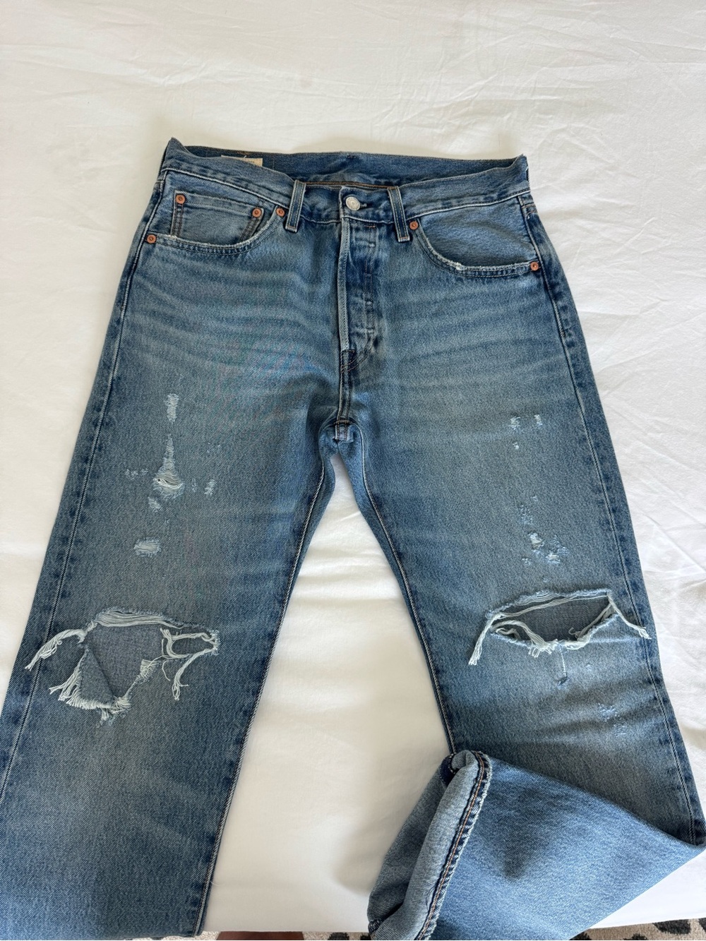 Levi's Men's Straight Ripped Light Blue Jeans